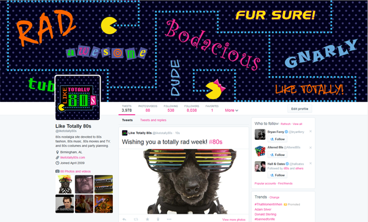 Like Totally 80s New Twitter Profile Design