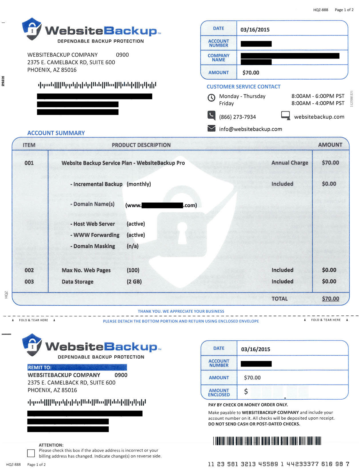 Website Backup Invoice Scam