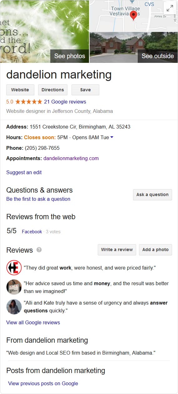 Google Posts in Search Engine Results Pages (SERPs)