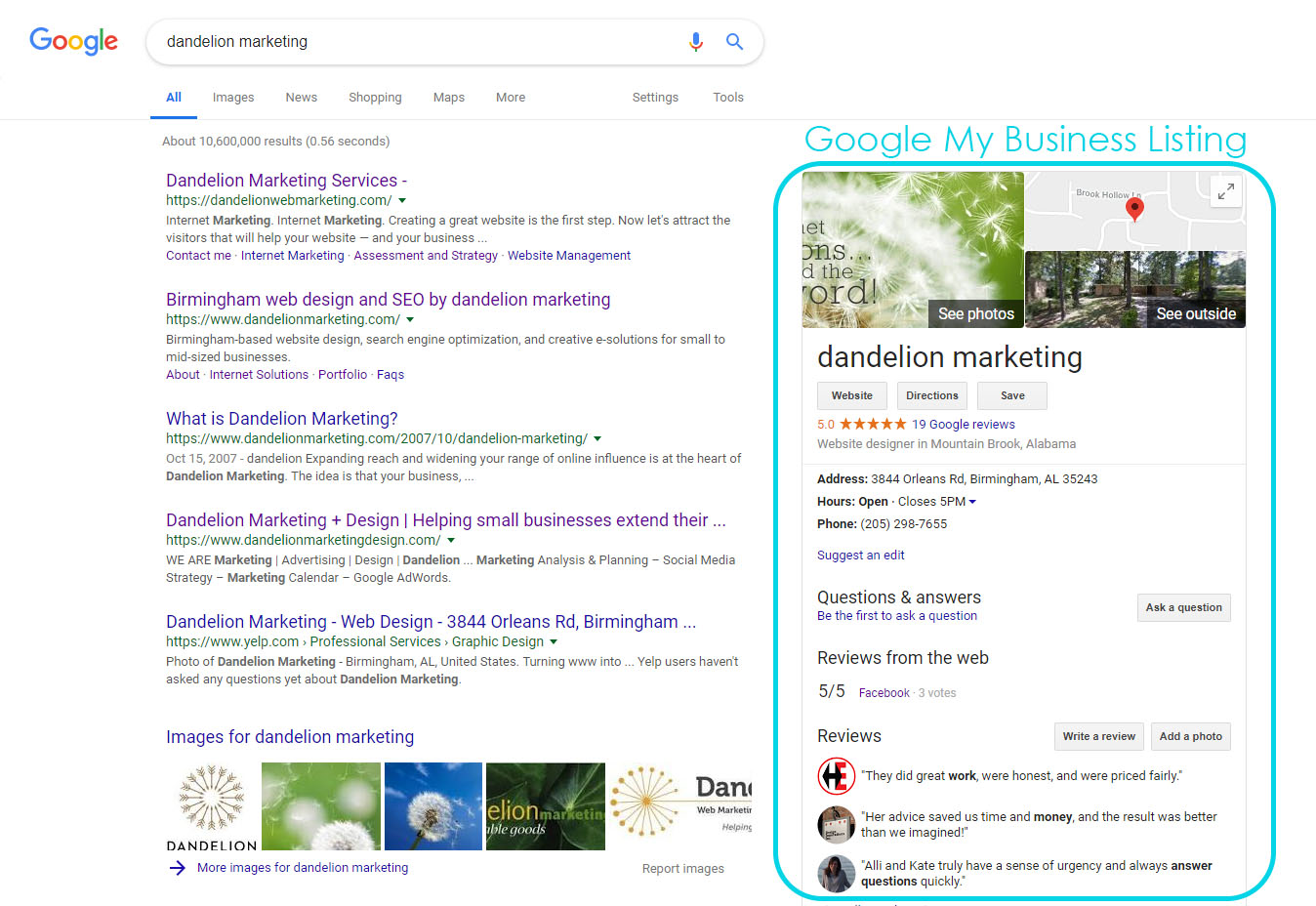 Example of a Google My Business Listing