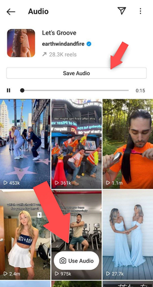 You can then select “Use audio” to use it in a reel immediately or tap “Save audio” to save it for later use.